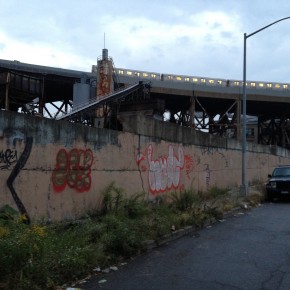 View of cement company and subway on Huntington street